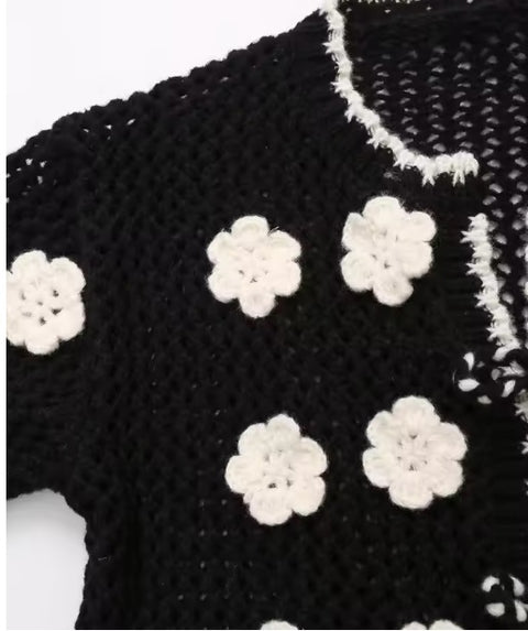 New hollow lace-up high-end autumn and winter style short cardigan CODE: KAR3694