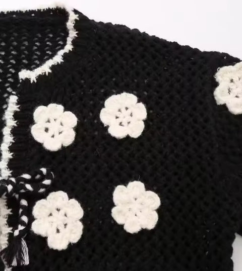 New hollow lace-up high-end autumn and winter style short cardigan CODE: KAR3694