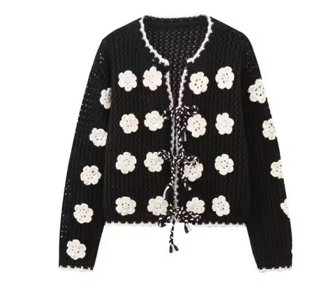 New hollow lace-up high-end autumn and winter style short cardigan CODE: KAR3694