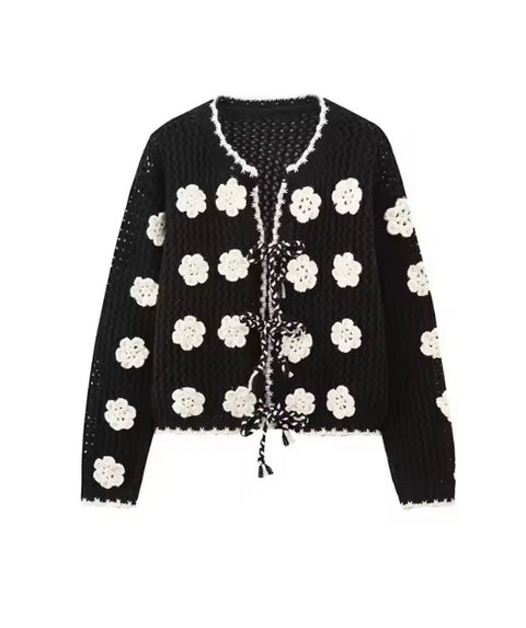 New hollow lace-up high-end autumn and winter style short cardigan CODE: KAR3694
