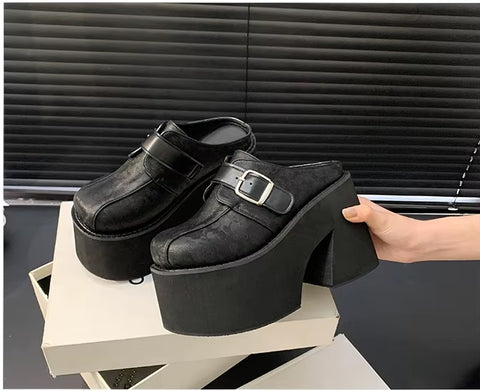 New Summer Close Toe Chunky Block High Heels Platform Sandals CODE: KAR3698