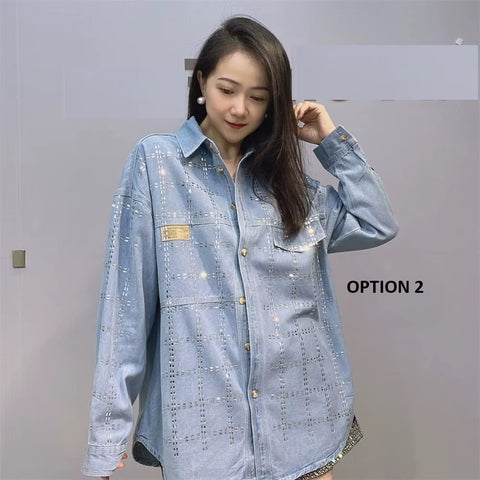 New Autumn Full Sleeve Diamonds Plaid Loose Mid-Length Shirt CODE: KAR3711
