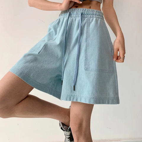 New Fashion Solid Casual High Waist Chic Popular Pockets Simple Summer A-line Soft Short CODE: KAR3713