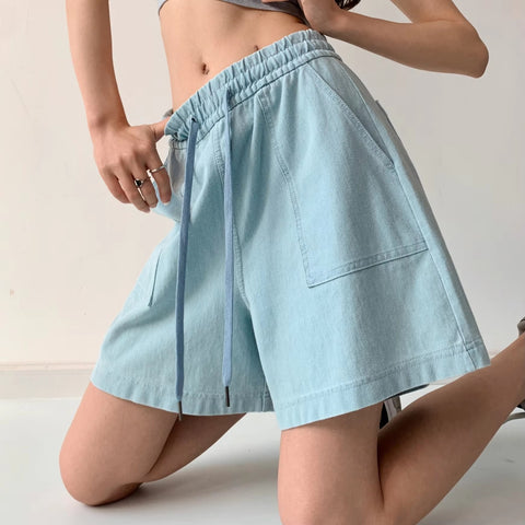 New Fashion Solid Casual High Waist Chic Popular Pockets Simple Summer A-line Soft Short CODE: KAR3713