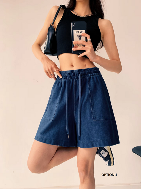 New Fashion Solid Casual High Waist Chic Popular Pockets Simple Summer A-line Soft Short CODE: KAR3713