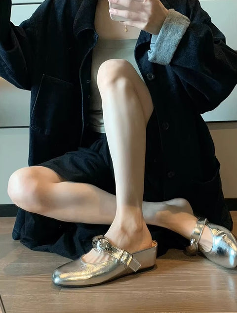 New Fashion Solid Square Toe Wedge Bright Bun Toe Buckle Casual Shoes Flats CODE: KAR3748