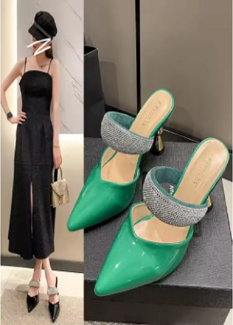 Summer Fine Track Water Diamond Pointed High Heel Plateform Sandal CODE: KAR3751