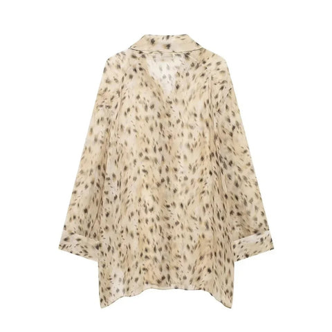 New Semi-sheer Lapel Single-breasted Shirt Split Design High-waisted Trousers Two-piece Set CODE: KAR3936