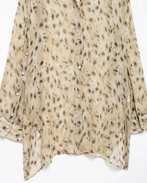 New Semi-sheer Lapel Single-breasted Shirt Split Design High-waisted Trousers Two-piece Set CODE: KAR3936