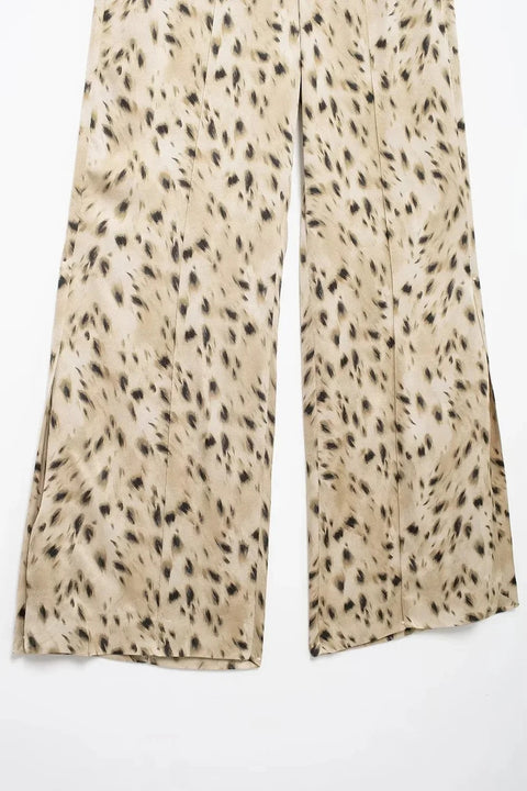 New Semi-sheer Lapel Single-breasted Shirt Split Design High-waisted Trousers Two-piece Set CODE: KAR3936