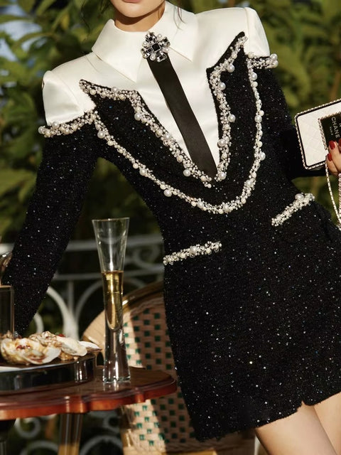 Fashion Long Sleeve High Waist Patchwork Sequins Mini Dress CODE: KAR4079