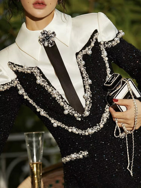 Fashion Long Sleeve High Waist Patchwork Sequins Mini Dress CODE: KAR4079