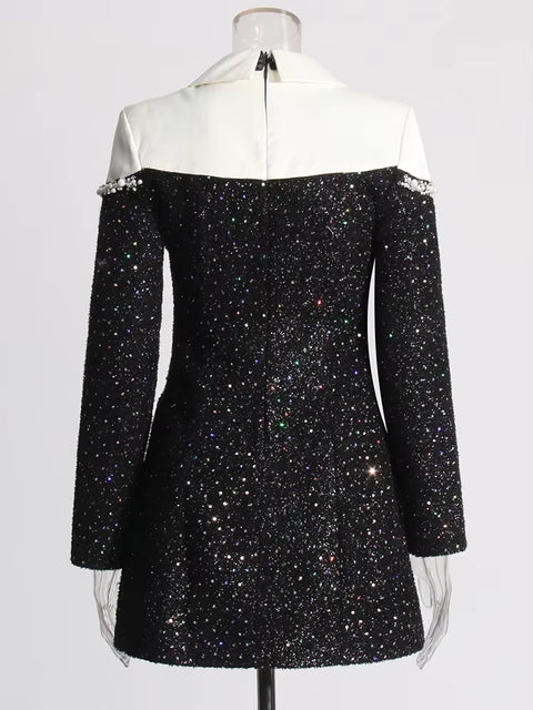 Fashion Long Sleeve High Waist Patchwork Sequins Mini Dress CODE: KAR4079