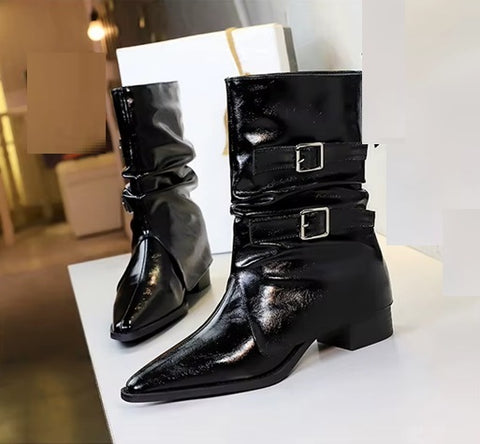 New Pointed Thick Heel Mid-tube Boots CODE: KAR4168