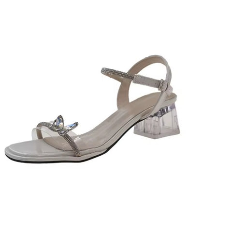 New Open Toe Rhinester Butterfly Belt Mid-heel Shoes CODE: KAR4175