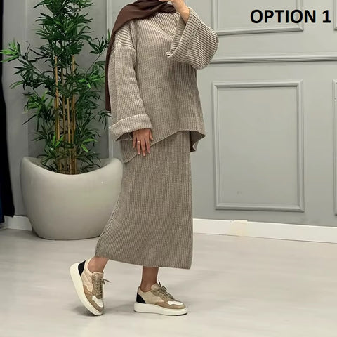 New Fashionable Slim Knit Top & Mini Skirt Set CODE: KAR4266