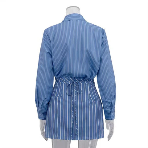 New Faionable Striped Mid-Length shirt And Skirt Set CODE: KAR4269