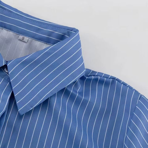 New Faionable Striped Mid-Length shirt And Skirt Set CODE: KAR4269