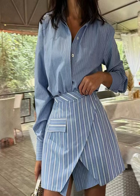 New Faionable Striped Mid-Length shirt And Skirt Set CODE: KAR4269