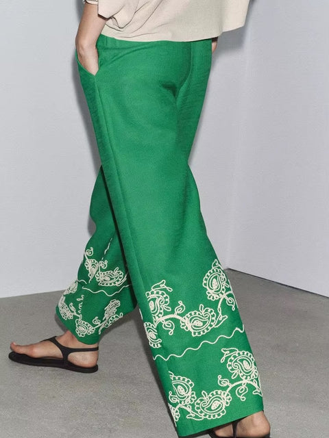 New Fashion Cross-Border Retro Embroidery Bubble Sleeve Top and Pent Set CODE: KAR4384