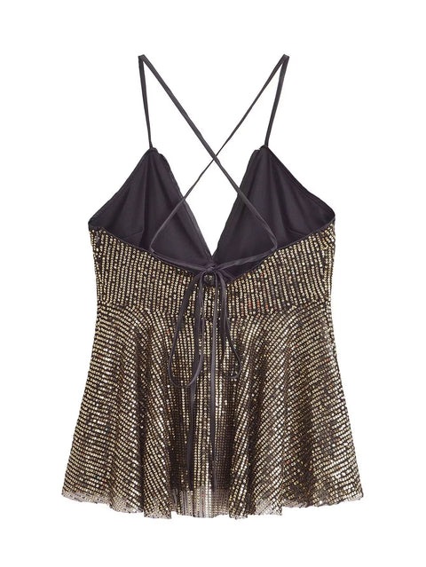 New Fashion Chic Deep V Neck Sequined Design Sling Top CODE: KAR4419