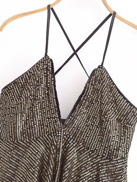 New Fashion Chic Deep V Neck Sequined Design Sling Top CODE: KAR4419