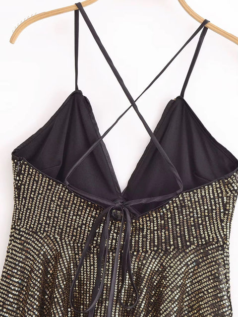 New Fashion Chic Deep V Neck Sequined Design Sling Top CODE: KAR4419