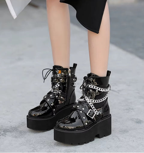 New Fashion Punk Platform Ankle Boots with Chain & Buckle CODE: KAR4421