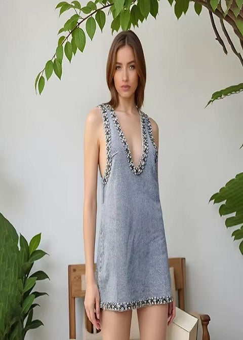 New Fashion V Neck Sleeveless Pullover Mini Dress CODE: KAR4422