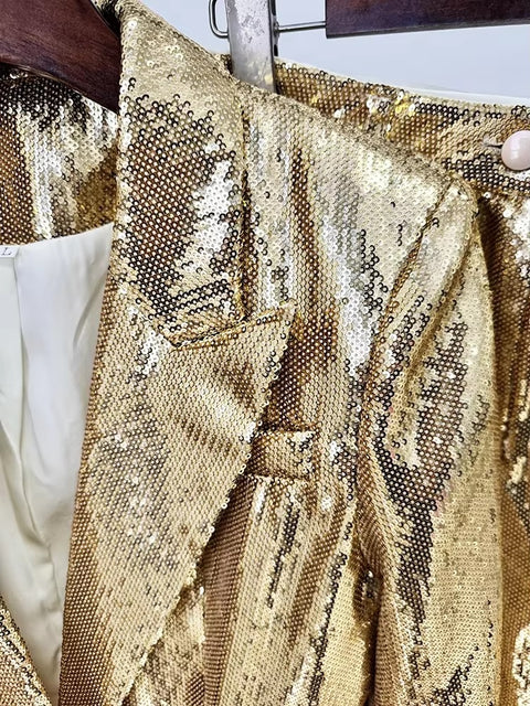 Fashionable Gold Sequin Suit Jacket And Pants Set CODE: KAR4434