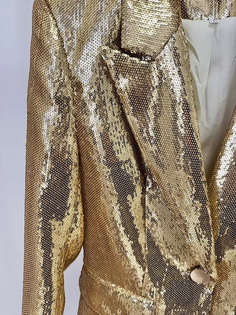 Fashionable Gold Sequin Suit Jacket And Pants Set CODE: KAR4434