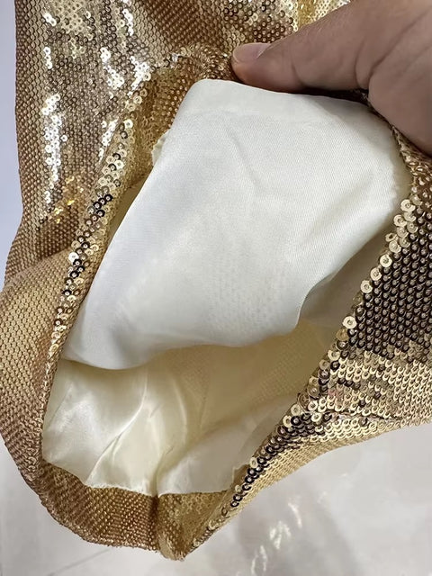 Fashionable Gold Sequin Suit Jacket And Pants Set CODE: KAR4434