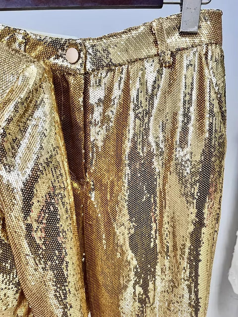 Fashionable Gold Sequin Suit Jacket And Pants Set CODE: KAR4434