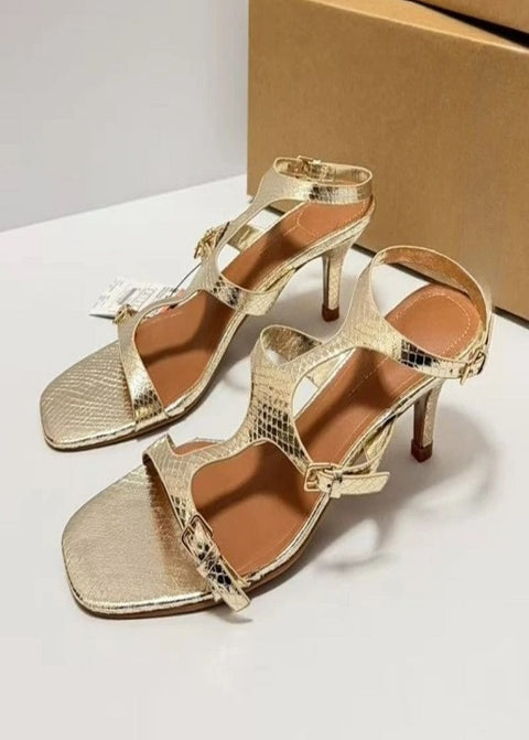 New Fashion Snake Skin Pattern Metal Buckle Strap High Heels CODE: KAR4633