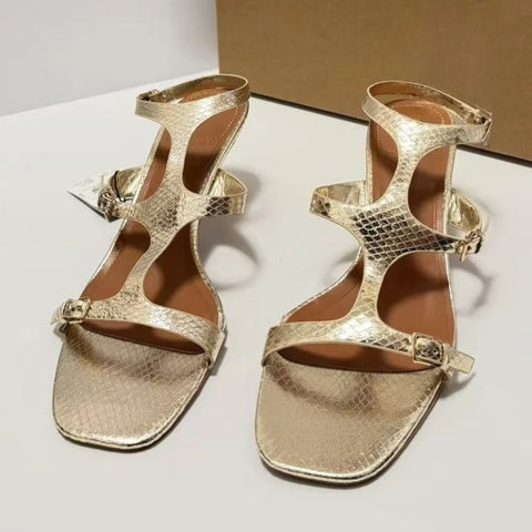 New Fashion Snake Skin Pattern Metal Buckle Strap High Heels CODE: KAR4633
