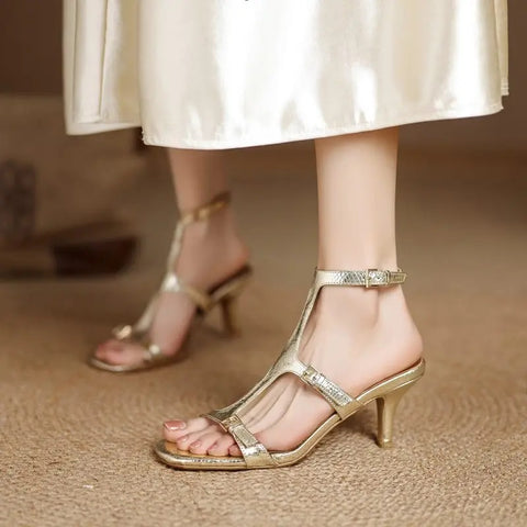 New Fashion Snake Skin Pattern Metal Buckle Strap High Heels CODE: KAR4633