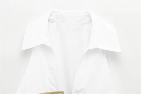 New Patchwork Halter Sleeveless Shirt Office Lady With Belt Slim Short Blouse Top CODE: KAR4706