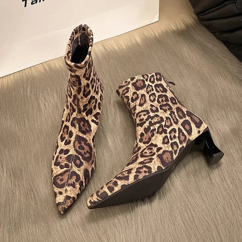 Fashion Pointed Toe Short Booties Designer Leopard Print Boots CODE: KAR4731