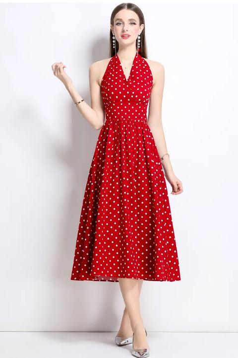 Summer New Polka Dot Neck V-neck Dress CODE: KAR4745