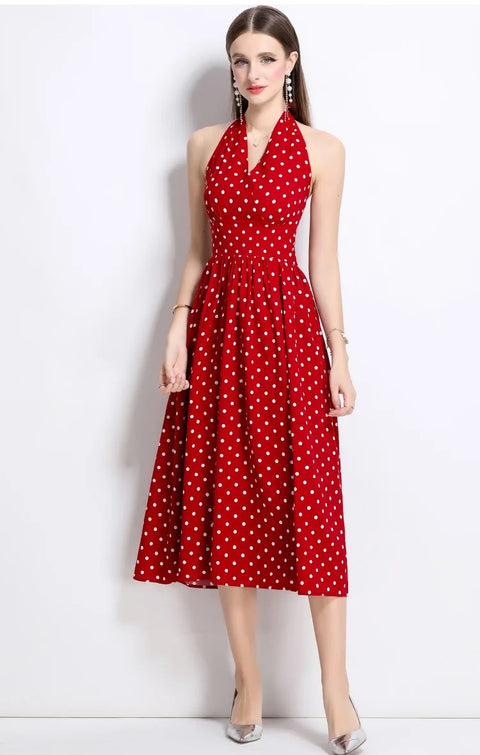 Summer New Polka Dot Neck V-neck Dress CODE: KAR4745