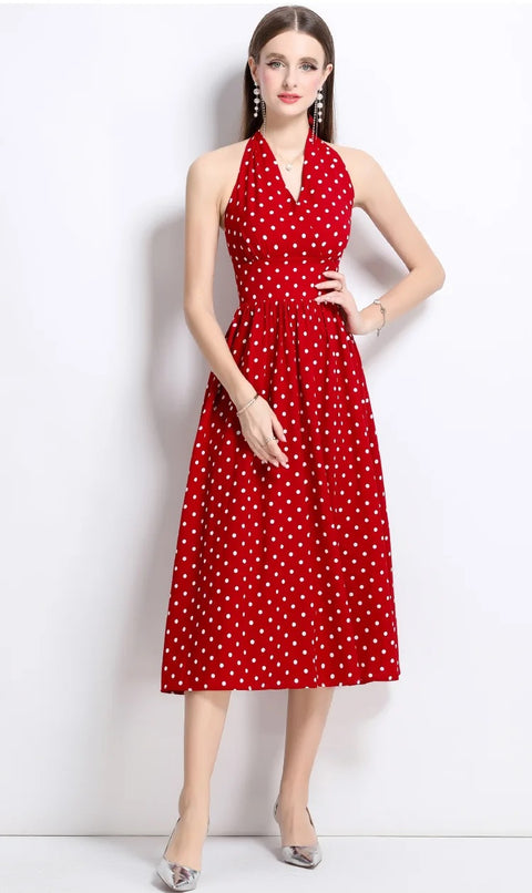 Summer New Polka Dot Neck V-neck Dress CODE: KAR4745