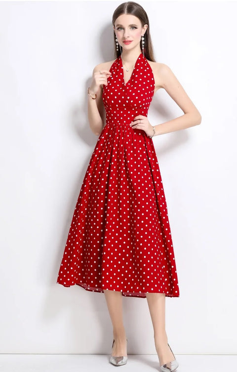 Summer New Polka Dot Neck V-neck Dress CODE: KAR4745