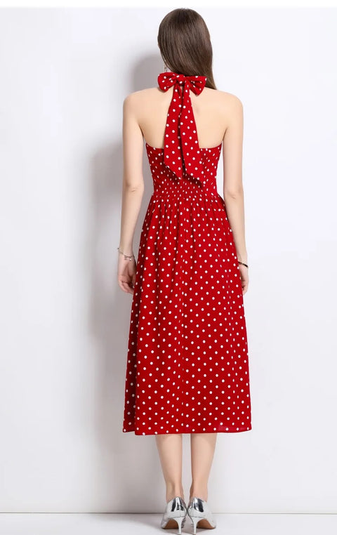 Summer New Polka Dot Neck V-neck Dress CODE: KAR4745