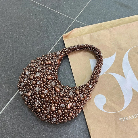 New Half Moon Pearl Bead Bag Tassel Bucket Handbag CODE: KAR4779