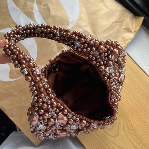 New Half Moon Pearl Bead Bag Tassel Bucket Handbag CODE: KAR4779