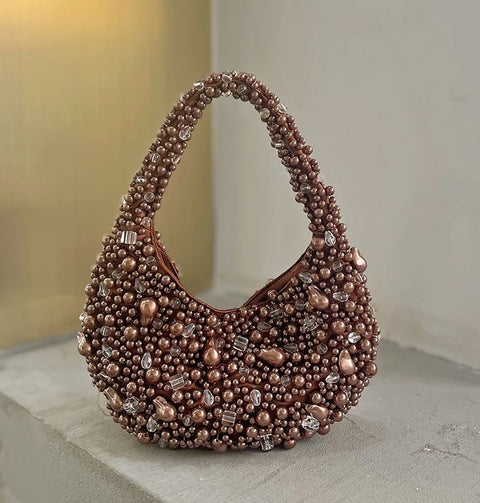 New Half Moon Pearl Bead Bag Tassel Bucket Handbag CODE: KAR4779