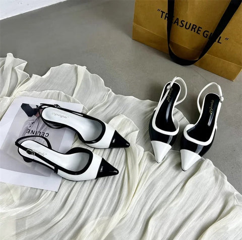 Sexy Pointed Toe Slingbacks Chunky High Heels CODE: KAR4785