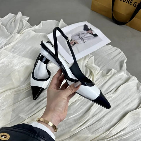 Sexy Pointed Toe Slingbacks Chunky High Heels CODE: KAR4785