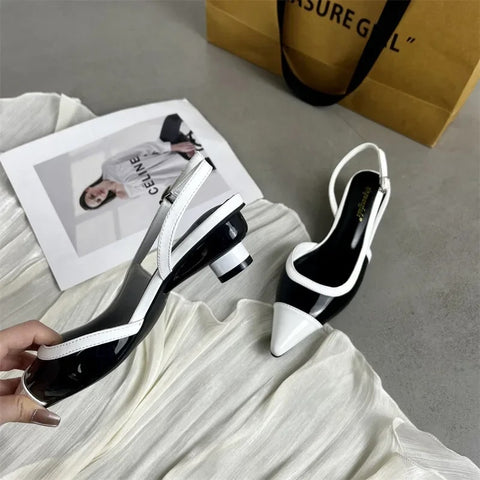 Sexy Pointed Toe Slingbacks Chunky High Heels CODE: KAR4785