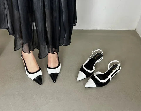 Sexy Pointed Toe Slingbacks Chunky High Heels CODE: KAR4785